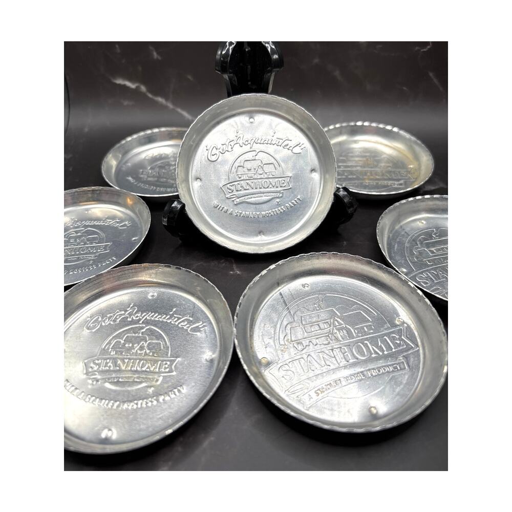 Vintage 1950s Aluminum Stanley Home Coasters “Get Acquainted” Set of 7 Bar-top